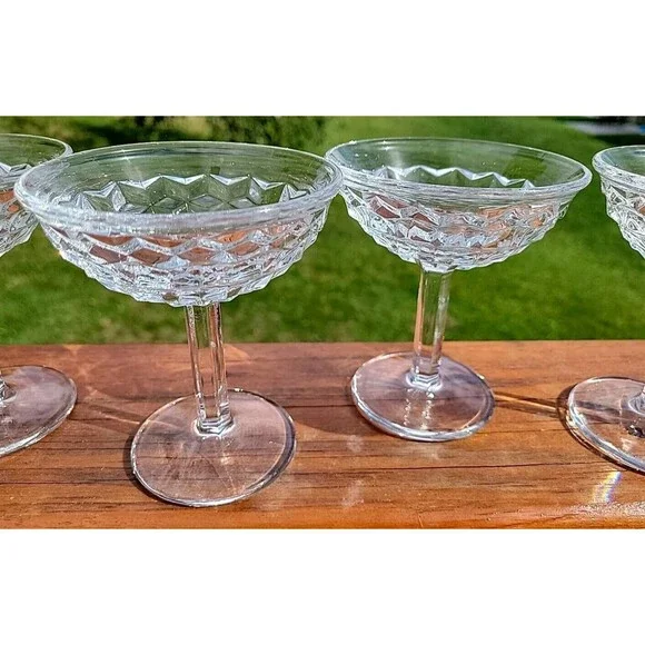 Vtg set of 4 Fostoria AMERICAN Tall Stemmed Glasses SHERBET CHAMPAGNE Holiday - Picture 5 of 11
